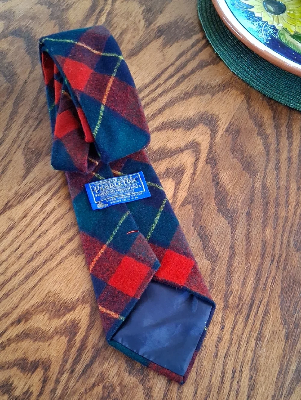 Vintage Pendleton Wool Classic Tartan Red Navy Yellow Plaid Neck Tie